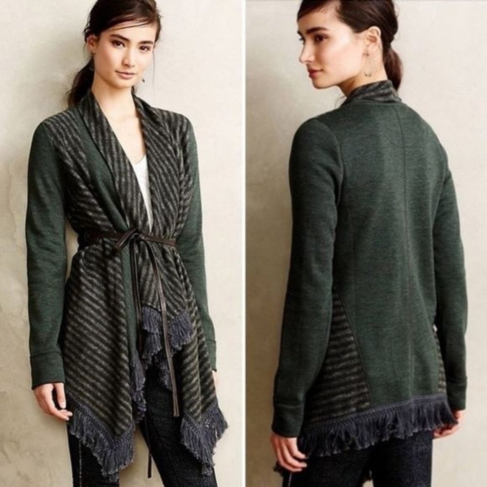 Anthropologie Elise Blanket Cardigan Green Motif